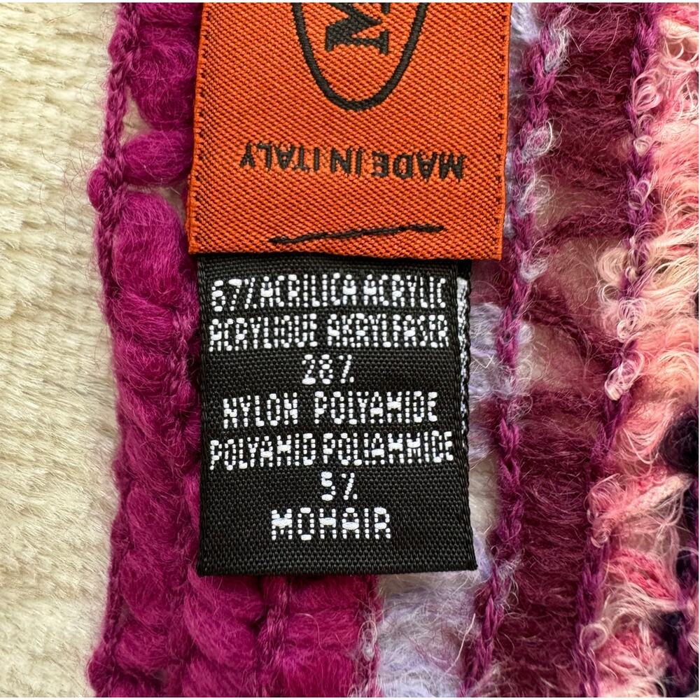 Vintage Missoni Scarf, Mohair Blend, Burgundy Pink Stripe, Fringe, Italy, NWT - Picture 7 of 8
